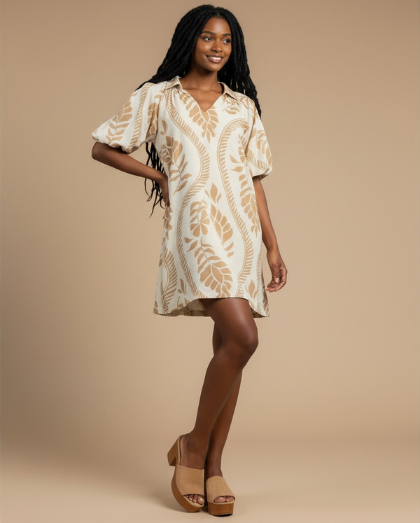 Fern Canopy Mini Dress — Cream/Latte