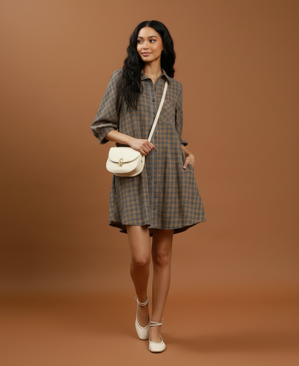 Harbor Plaid Shirtdress — Grey