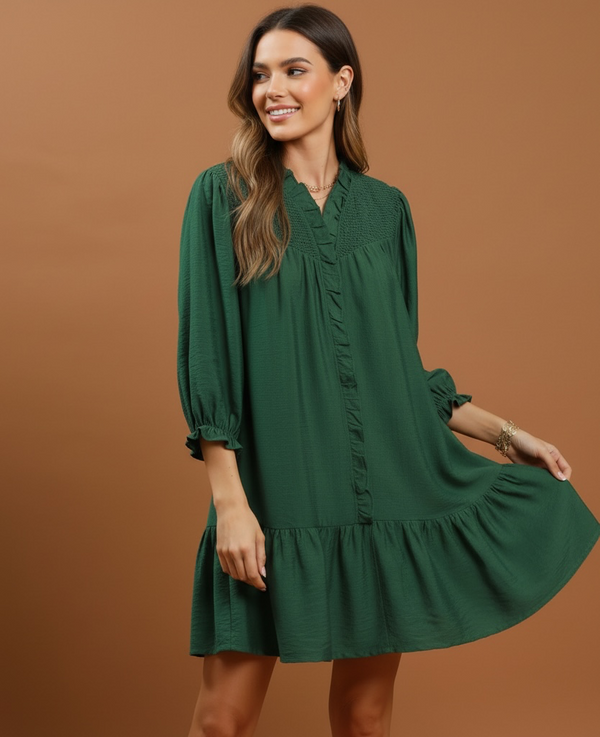 Willow Ruffle Mini Dress — Hunter Green