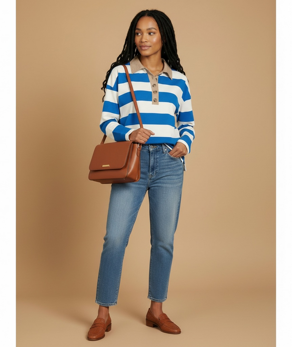 Bayfront Collared Top — Ocean Blue
