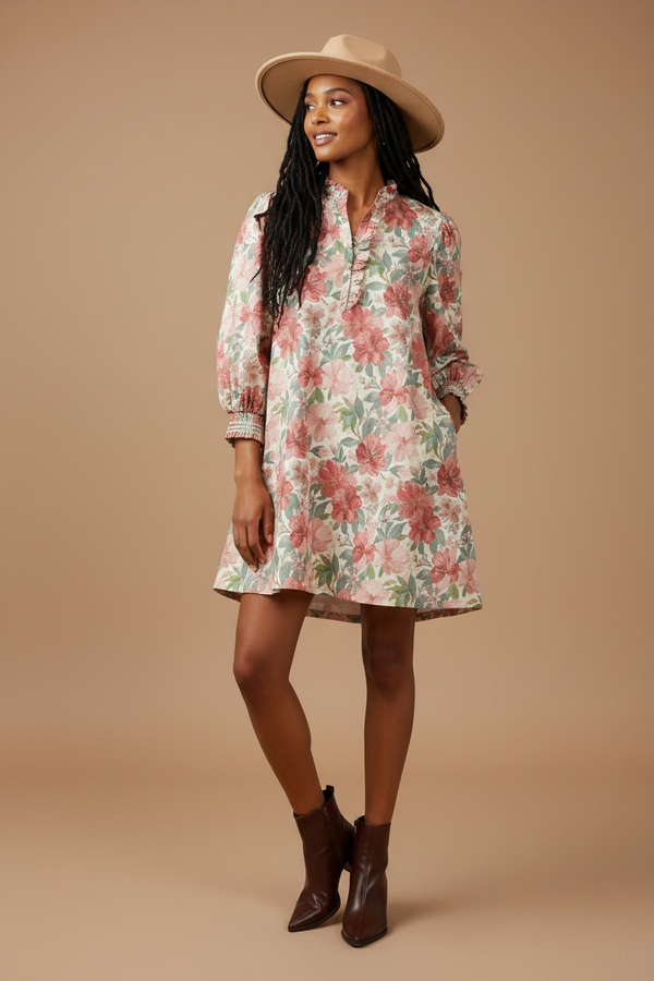 Harvest Bloom Mini Dress — Rust Mix