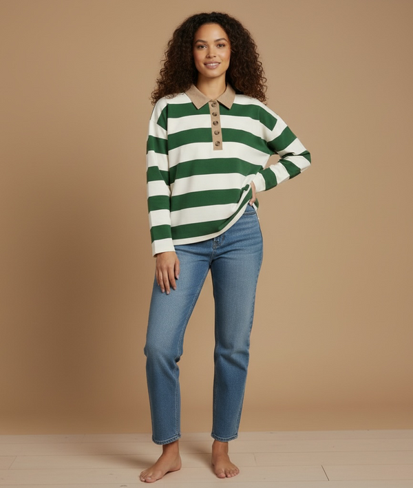 Bayfront Collared Top — Dark Green