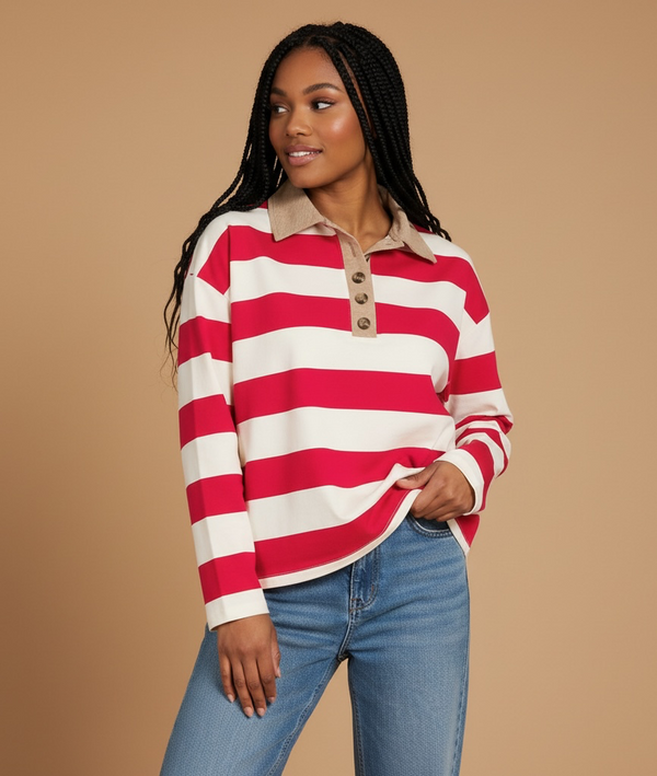 Bayfront Collared Top — Ruby