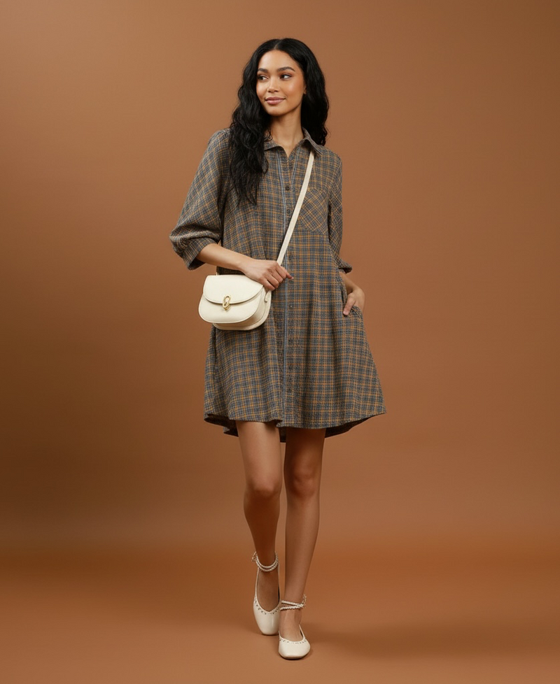 Harbor Plaid Shirtdress — Grey