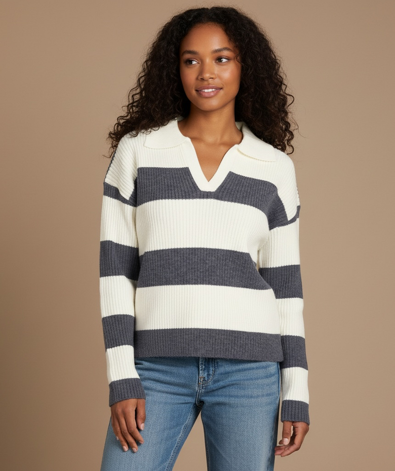 Anchor Stripe Sweater — Midnight/Ivory