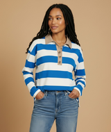 Bayfront Collared Top — Ocean Blue