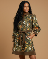 Olive Grove Puff-Sleeve Dress