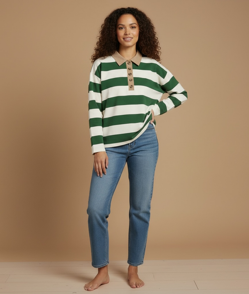 Bayfront Collared Top — Dark Green